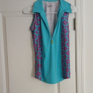 Elle & Court Turquoise Tank with Fuchsia Geometric Panels